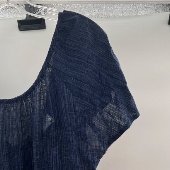 Kona Sol Women's Short Sleeve Textured Top Navy Size Medium Lightweight Tie Neck - Picture 4 of 8